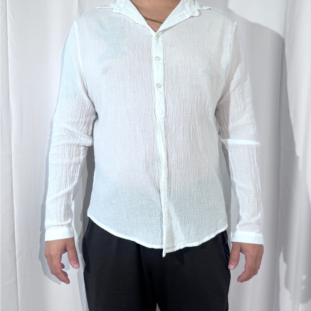 Men’s White Lightweight Long Sleeve Shirt – Breathable Summer Essential